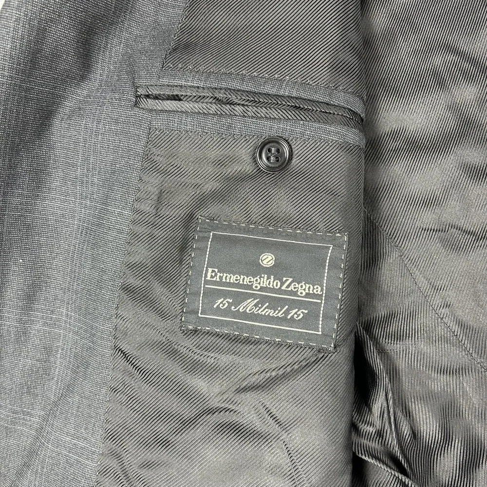 Ermenegildo Zegna Blazer Mens 42R Gray 100% Wool‎ 15 Milmil 15 Plaid 3 Button